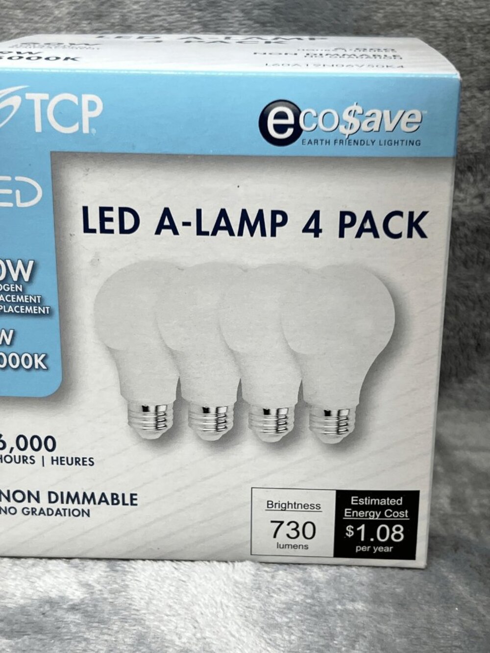4pk TCP LED Light Bulbs A19 60W Equivalent 5000K Daylight Dimmable Long Life